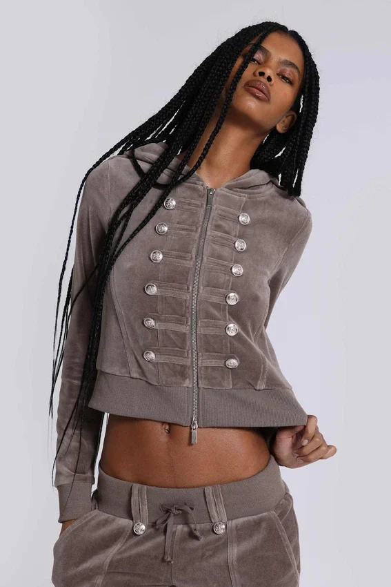 Sweat à capuche en velours « Cavalier » style militaire