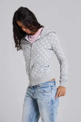 Sweat à capuche gris à pois