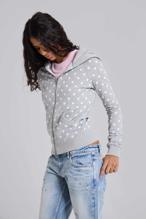 Sweat à capuche gris à pois