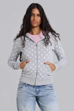 Sweat à capuche gris à pois