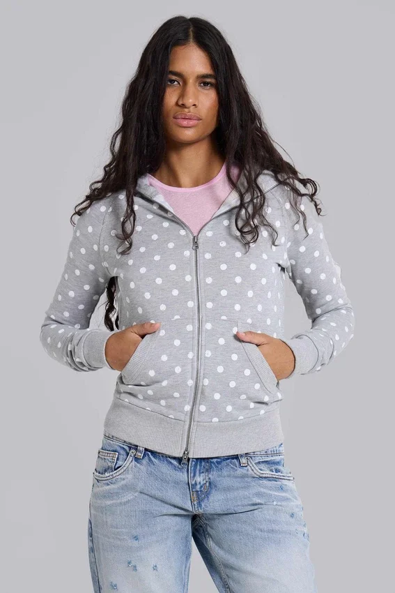 Sweat à capuche gris à pois