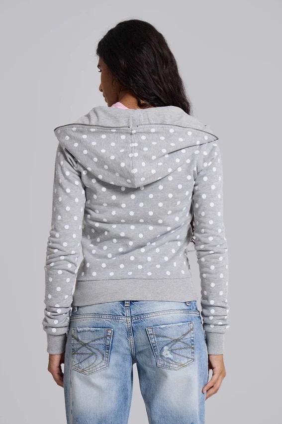 Sweat à capuche gris à pois