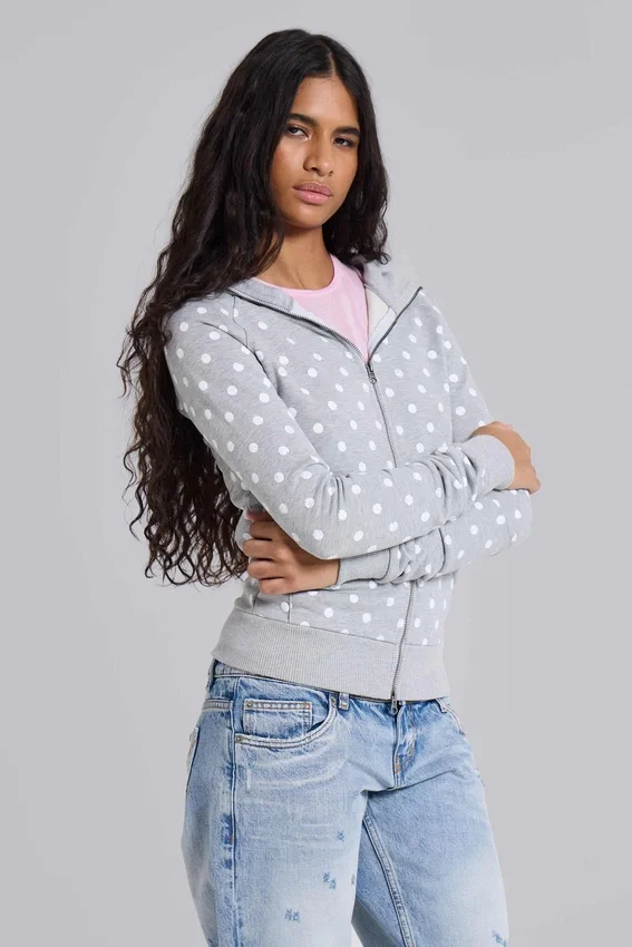Sweat à capuche gris à pois