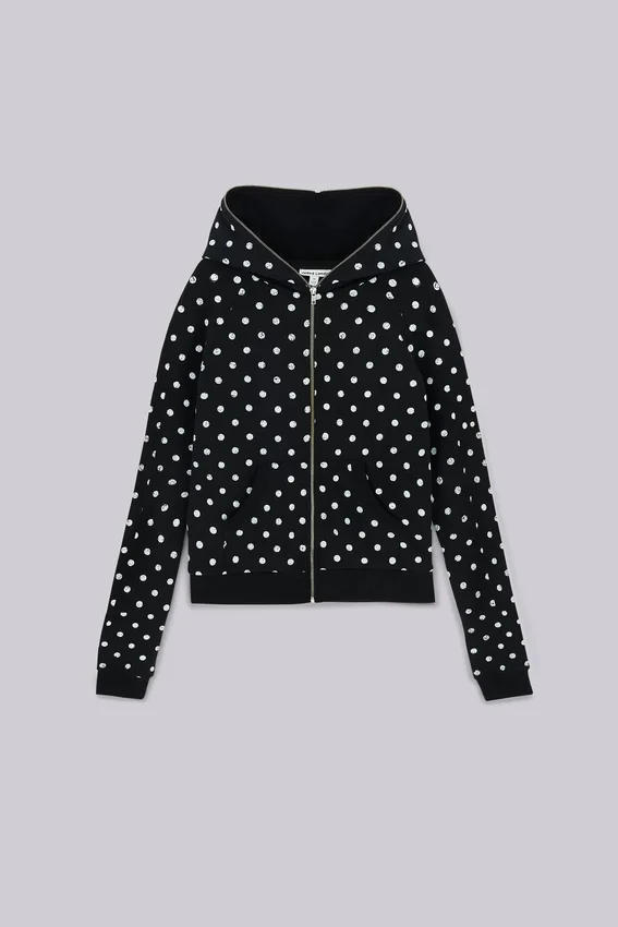 Sweat à capuche noir uni à pois