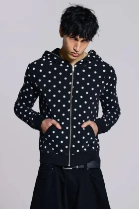 Sweat à capuche noir uni à pois