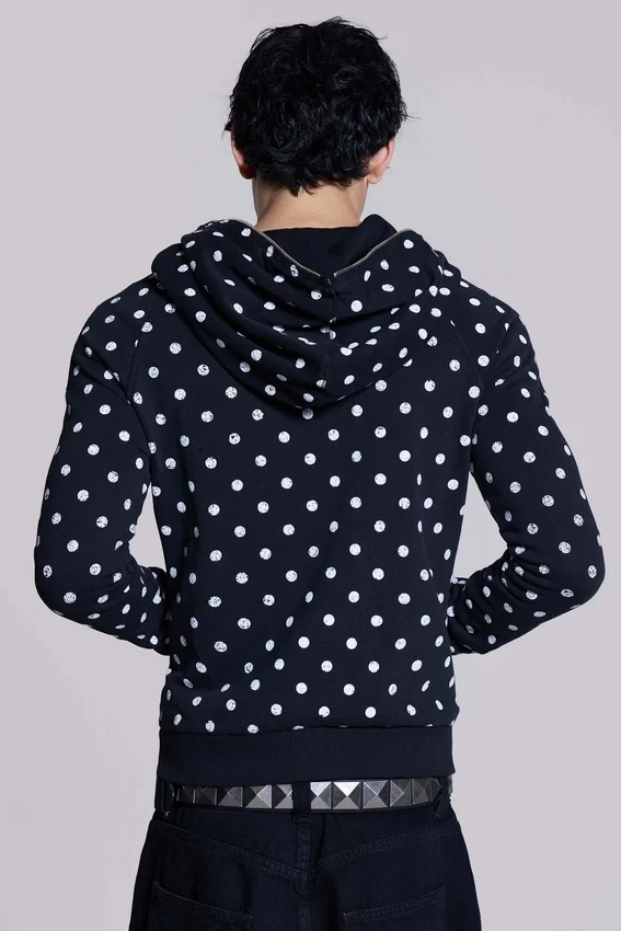 Sweat à capuche noir uni à pois