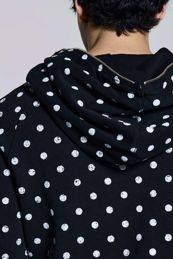 Sweat à capuche noir uni à pois