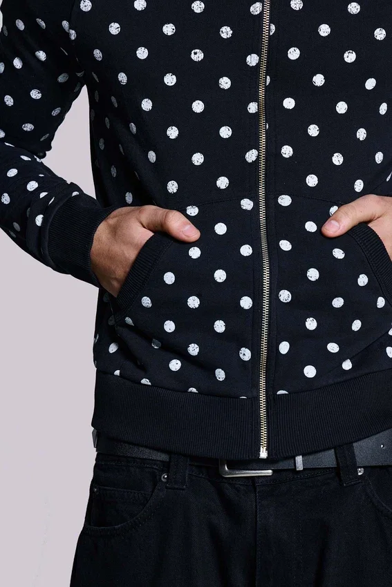 Sweat à capuche noir uni à pois