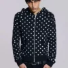 Sweat à capuche noir uni à pois