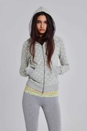 Sweat à capuche à pois fluo