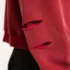 Sweat à capuche zippé doublé en tissu gaufré, délavé « Red Sun »