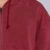 Sweat à capuche zippé doublé en tissu gaufré, délavé « Red Sun »