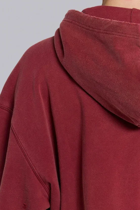 Sweat à capuche zippé doublé en tissu gaufré, délavé « Red Sun »