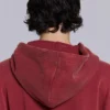 Sweat à capuche zippé doublé en tissu gaufré, délavé « Red Sun »