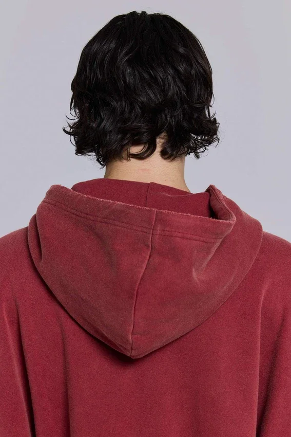 Sweat à capuche zippé doublé en tissu gaufré, délavé « Red Sun »