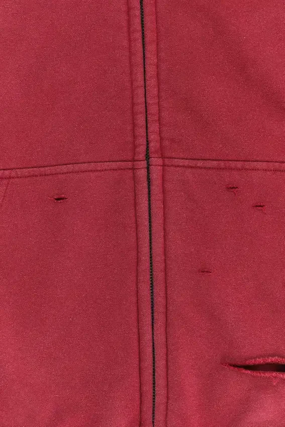 Sweat à capuche zippé doublé en tissu gaufré, délavé « Red Sun »