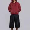 Sweat à capuche zippé doublé en tissu gaufré, délavé « Red Sun »