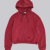 Sweat à capuche zippé doublé en tissu gaufré, délavé « Red Sun »