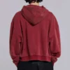 Sweat à capuche zippé doublé en tissu gaufré, délavé « Red Sun »