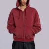 Sweat à capuche zippé doublé en tissu gaufré, délavé « Red Sun »