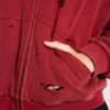 Sweat à capuche zippé doublé en tissu gaufré, délavé « Red Sun »