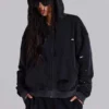Sweat à capuche zippé noir délavé « Sun Faded » avec doublure en tissu gaufré
