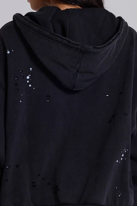 Sweat à capuche zippé noir délavé « Sun Faded » avec doublure en tissu gaufré