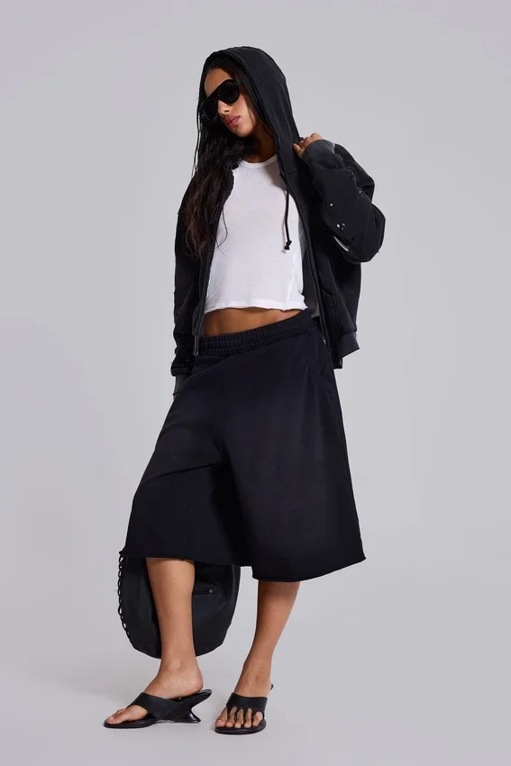Sweat à capuche zippé noir délavé « Sun Faded » avec doublure en tissu gaufré