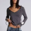 T-shirt à col en V pailleté Fira