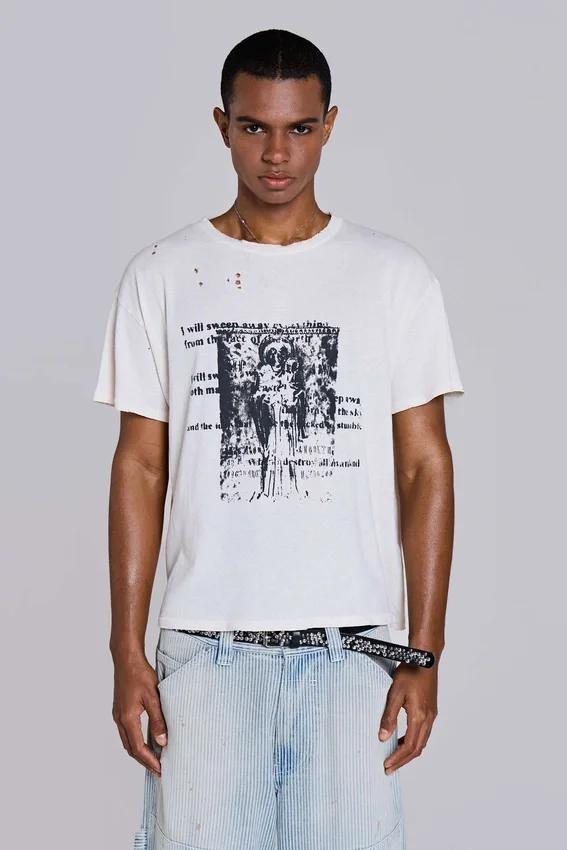 T-shirt court blanc à motif gravé