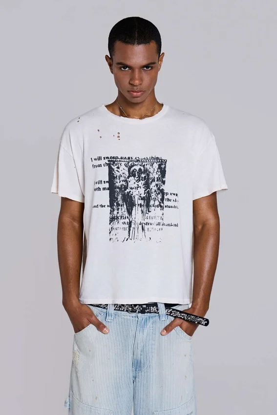 T-shirt court blanc à motif gravé