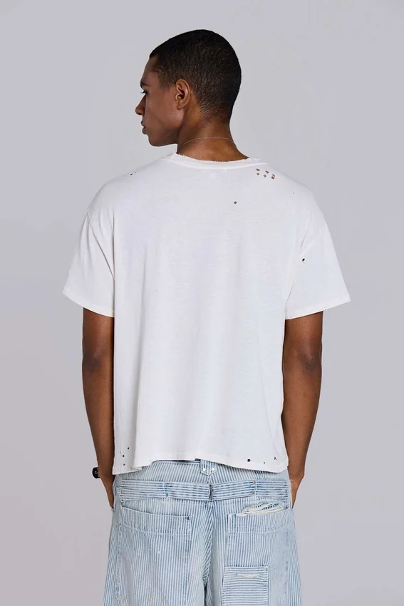 T-shirt court blanc à motif gravé