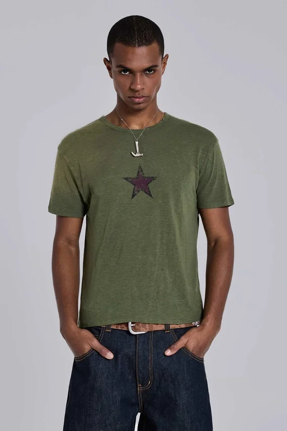 T-shirt Green Star Sun Faded