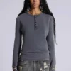 T-shirt Henley en tissu gaufré gris anthracite