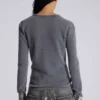 T-shirt Henley en tissu gaufré gris anthracite