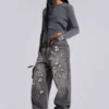 T-shirt Henley en tissu gaufré gris anthracite