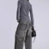 T-shirt Henley en tissu gaufré gris anthracite