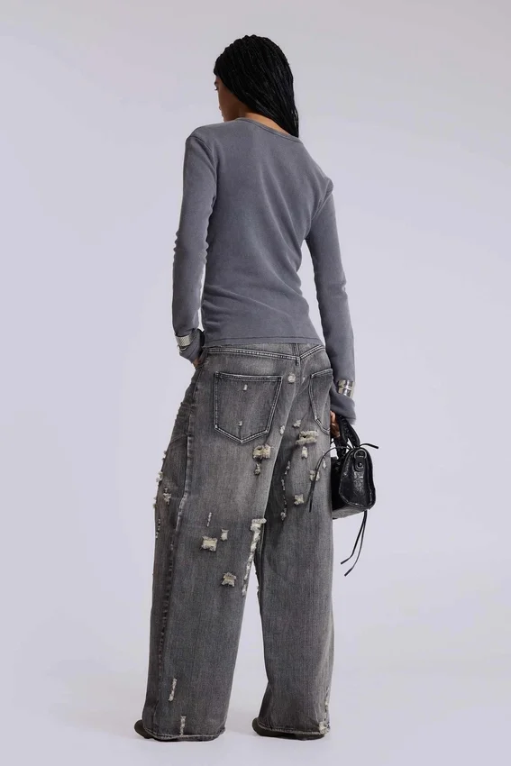 T-shirt Henley en tissu gaufré gris anthracite