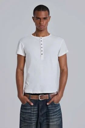 T-shirt Henley « Haze » blanc cassé