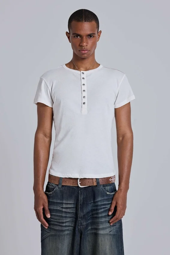 T-shirt Henley « Haze » blanc cassé