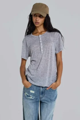 T-shirt Henley Haze gris chiné