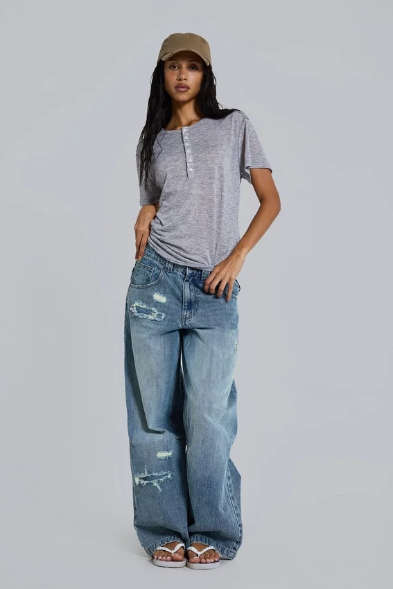 T-shirt Henley Haze gris chiné
