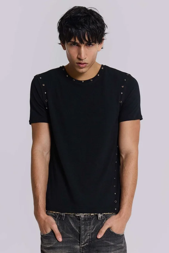 T-shirt noir « Mist » clouté