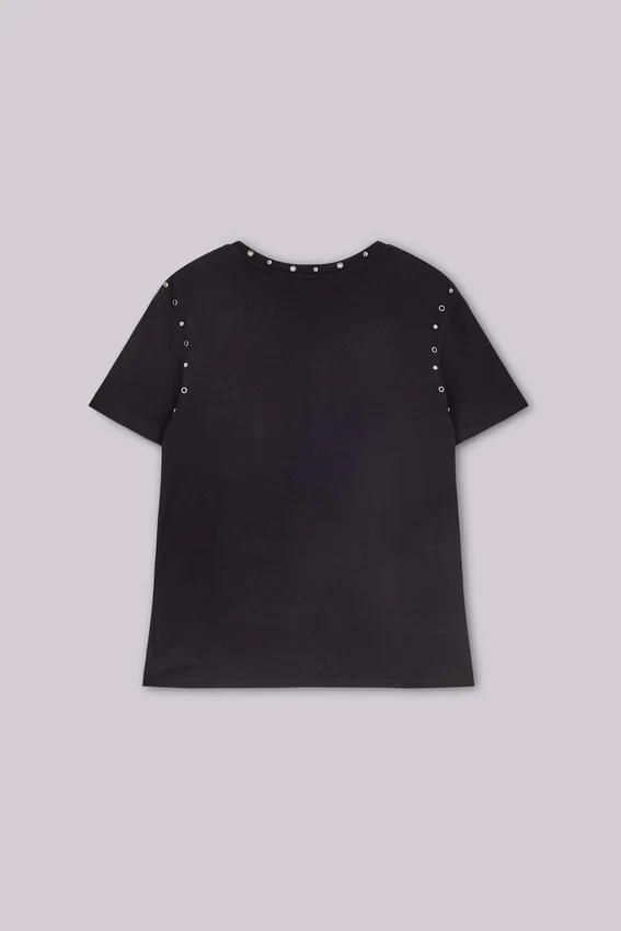 T-shirt noir « Mist » clouté