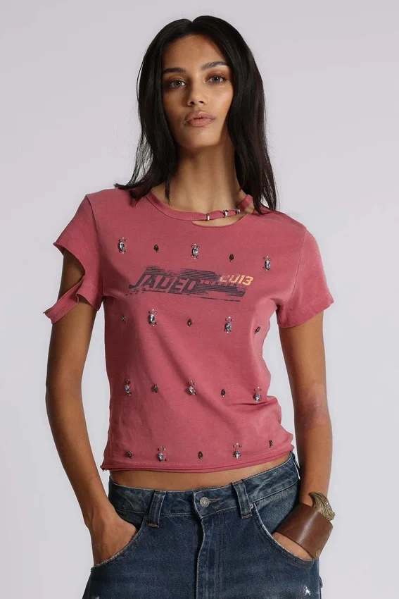 T-shirt « Rally » vieilli et orné