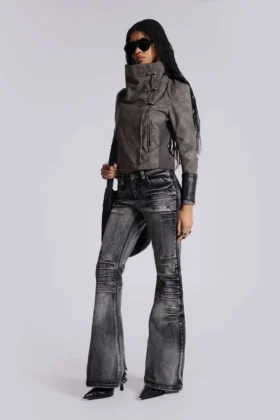 Veste à col entonnoir en cuir synthétique Cera Clasp
