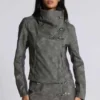 Veste à col entonnoir en cuir synthétique Cera Clasp