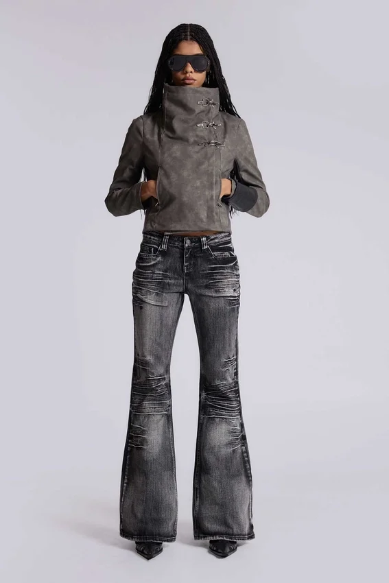 Veste à col entonnoir en cuir synthétique Cera Clasp