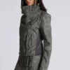 Veste à col entonnoir en cuir synthétique Cera Clasp