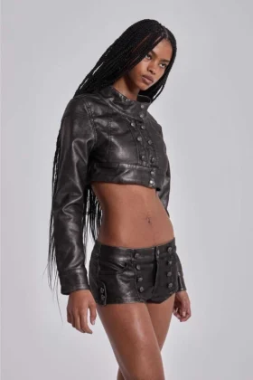 Veste courte militaire Alektra en cuir synthétique